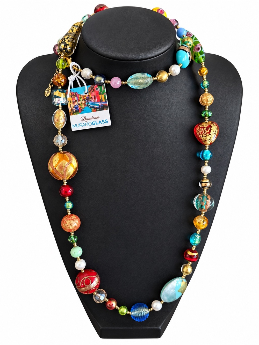 Murano Multicolor Glass Bead Necklace with Gold Accents